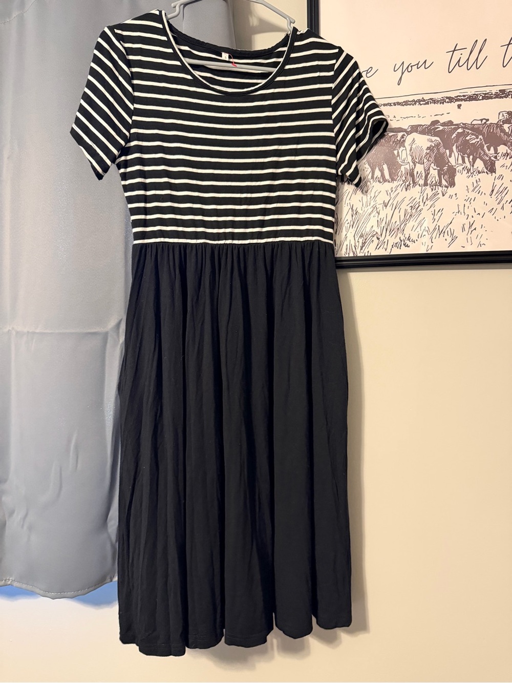 Amazon Black and White Striped Bodice Midi Dress